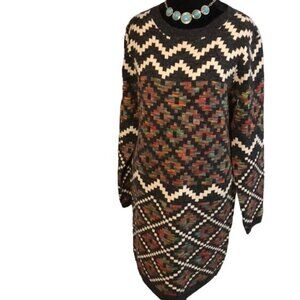 Kaktus Black Multicolored Printed Ikath Sheath Dress, Size Large